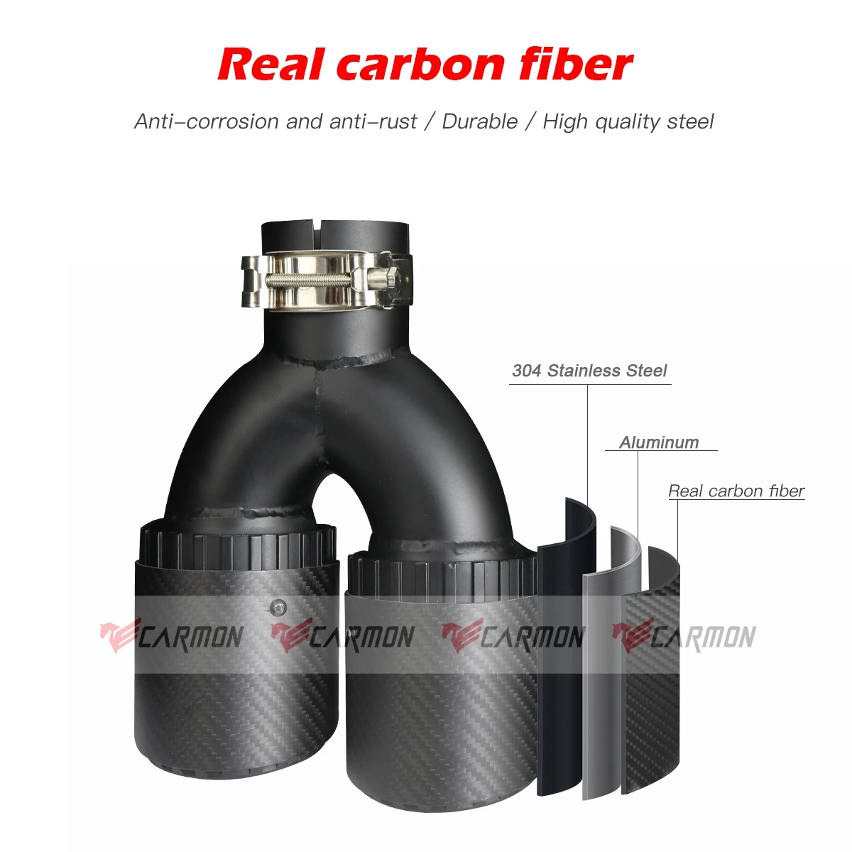 Universal Car Dual U Style Gear Shape Design Twill Carbon Fiber Exhaust Muffler Tips Tail Pipe Ends With Logo