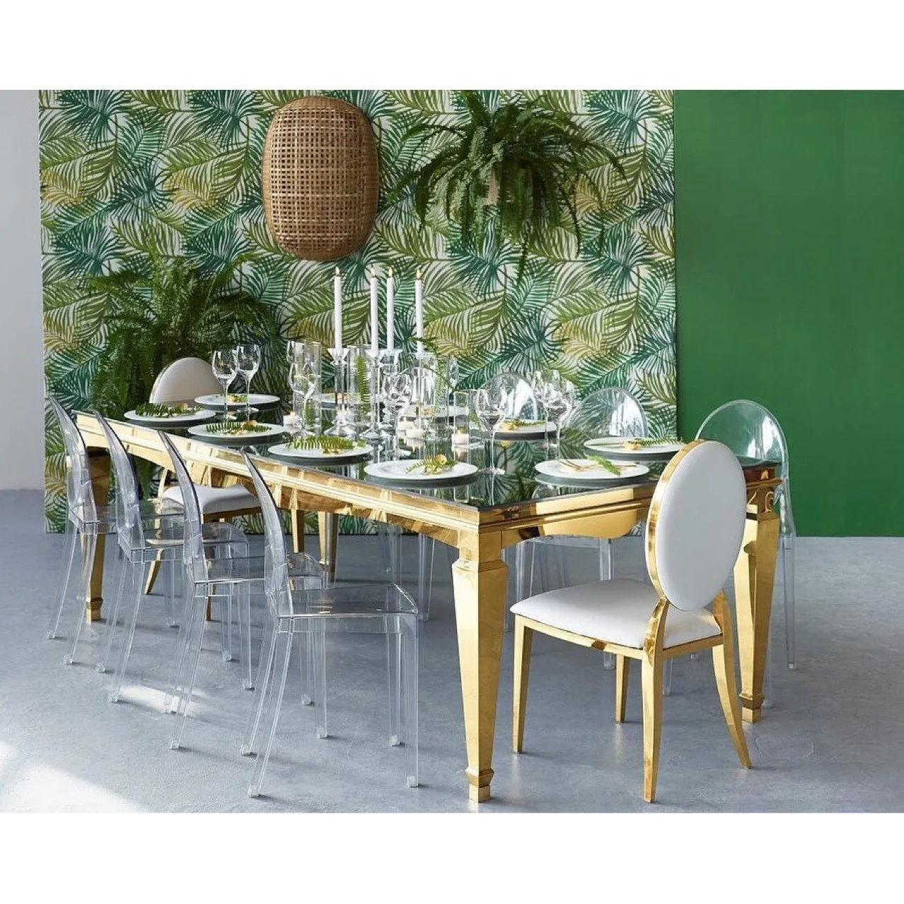 Wholesale italian luxury modern marble centre de table wedding gold stainless steel weddings dinning tables sets centerpieces