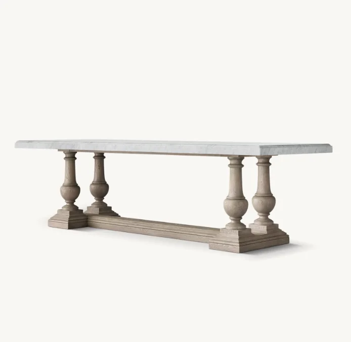 Indoor Furniture Antiqued Oak Rectangular Dining Table Marble Top Table