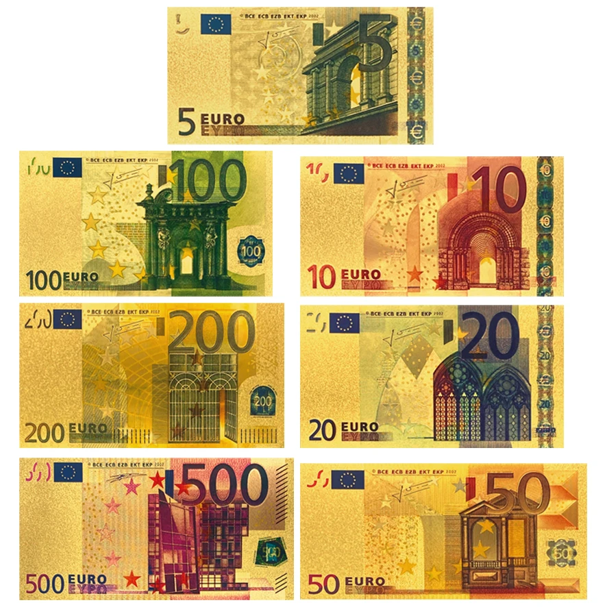 24k Gold Foil Banknote Euro 5 Bill Collectable Bank Notes For Office Display