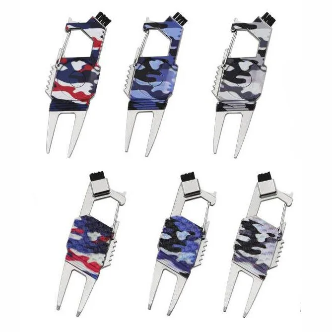 High Quality 7 in 1 UV Printing multi-functional metal golf divot repair tool with bottle opener and brush