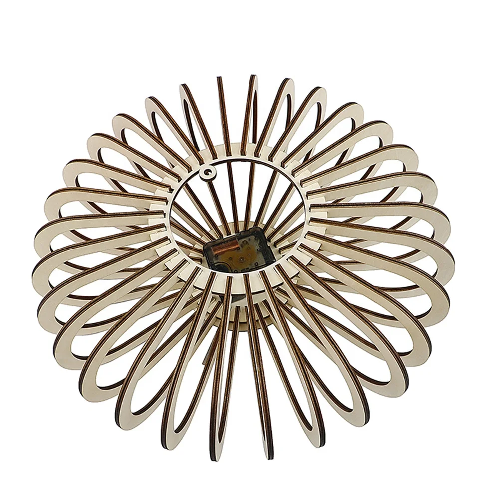 Wholesale Factory Suppliers Exquisite Laser Cut Natural Wooden 3D Creative Wall Clock Home Decor