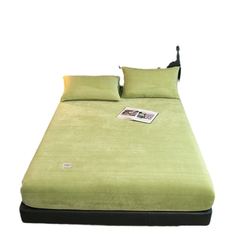 Winter Crystal Velvet Bed Hats Single Piece Padded Thickened Milk Flannel Fitted Bed Sheets Microfiber 3PCS Set