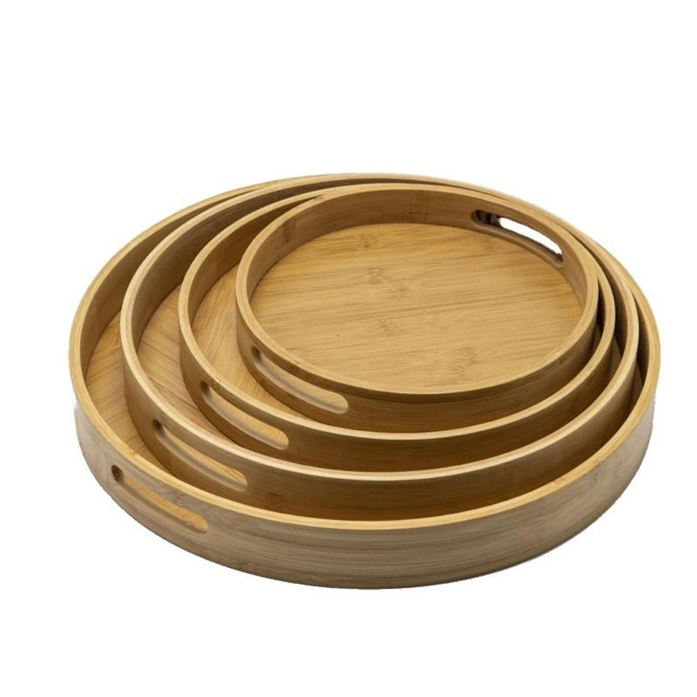 Factory wholesale custom wooden serving tray environmentally round wood tray with wooden tray language food coffee table
