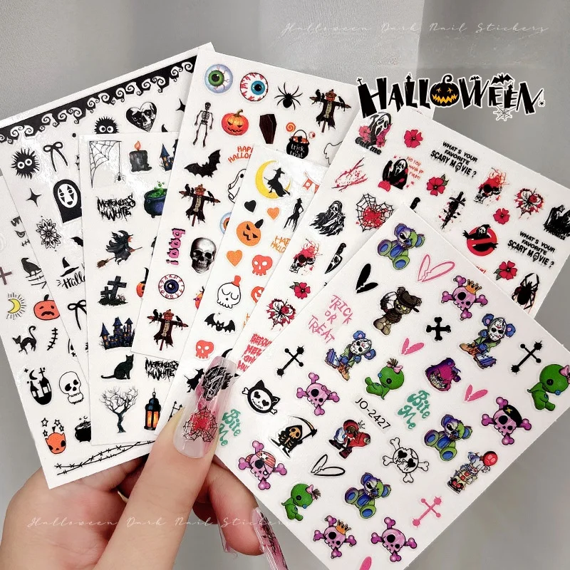2024 Halloween nail stickers new pumpkin lantern skull little devil dark style nail stickers