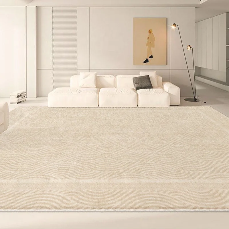 Pet Friendly Chinese Ancient Style Faux Cashmere Modern Carpet for Living Room Beige and White Rug