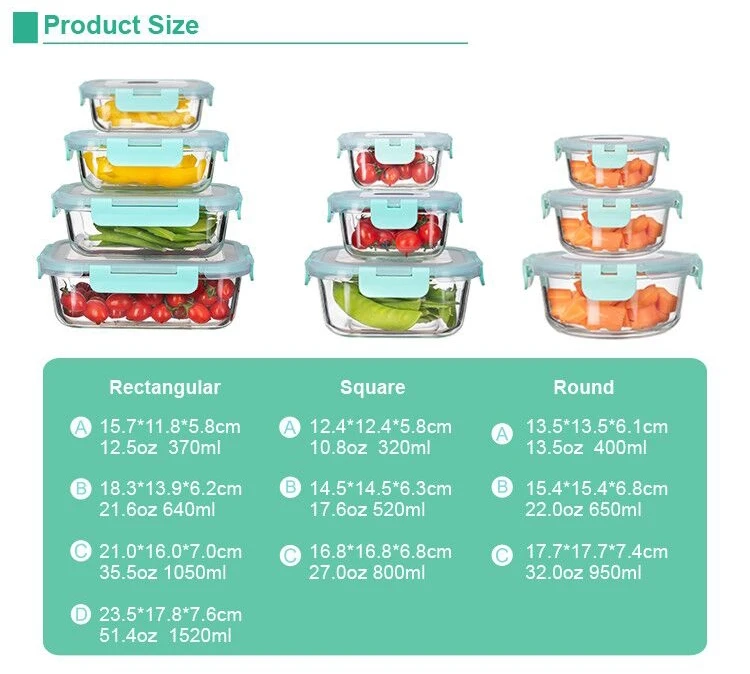 IKOO Microwave,oven, freezer and dishwasher safe glass lunch box leak proof glass containers for food storage