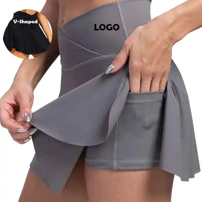 Women Tennis Skirt with Pockets Lining Shorts  Athletic Skirts Crossover High Waisted Athletic Golf Workout Sport Skirts