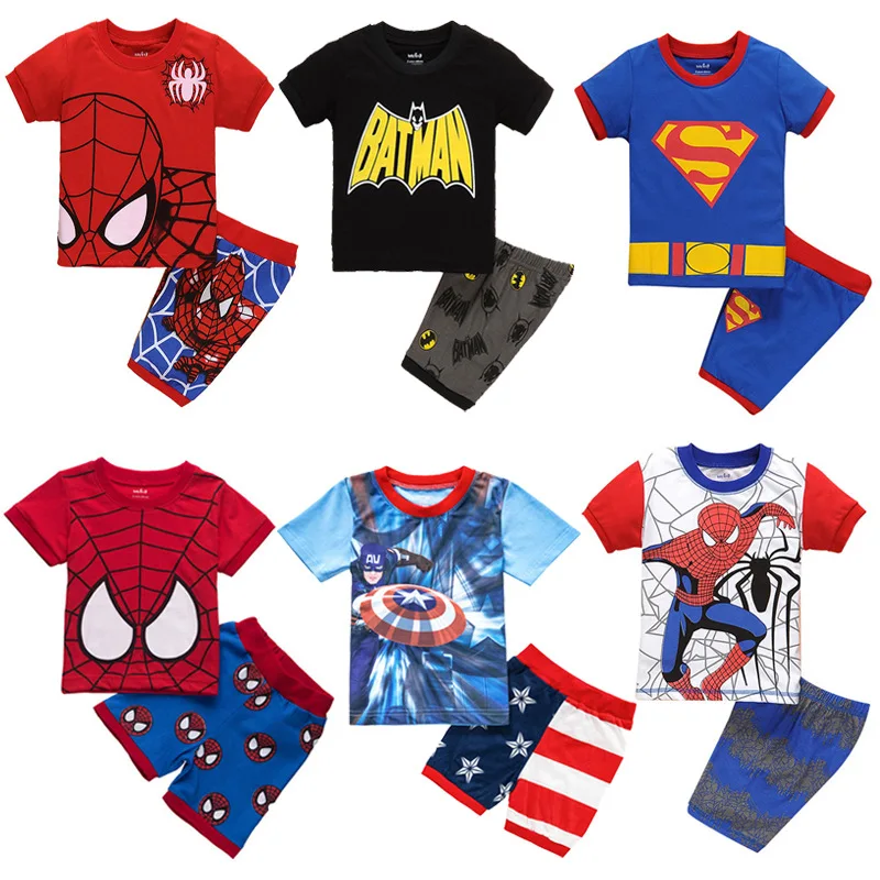 Toddler boys sleepwear cartoon car printing dis ney bat spiderman Kids shirts shorts 2pcs Boys Pajamas clothing Set