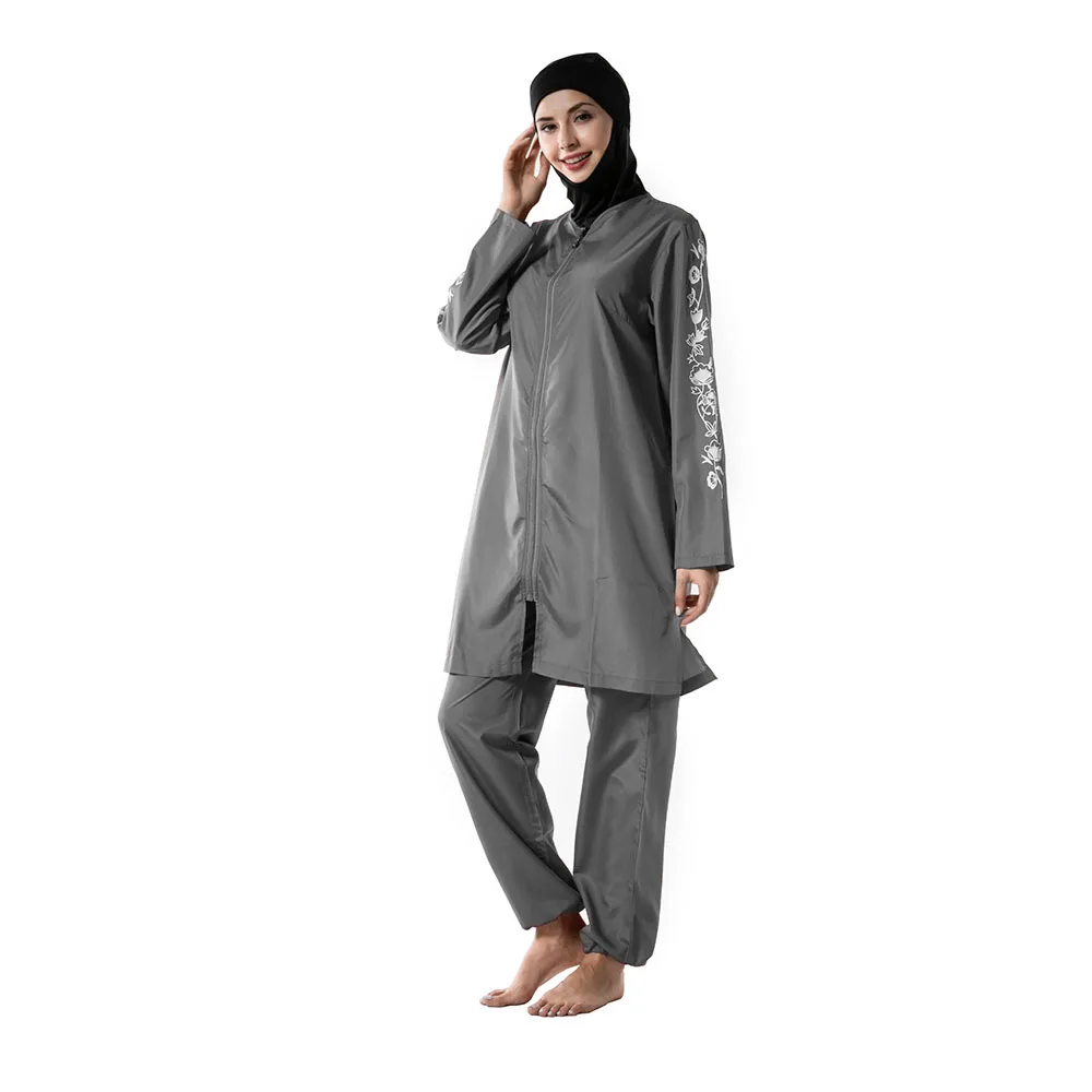Hand-painted loose-fitting moderate plus-size conservative Muslim sport long robe waterproof Burkini swimsuit