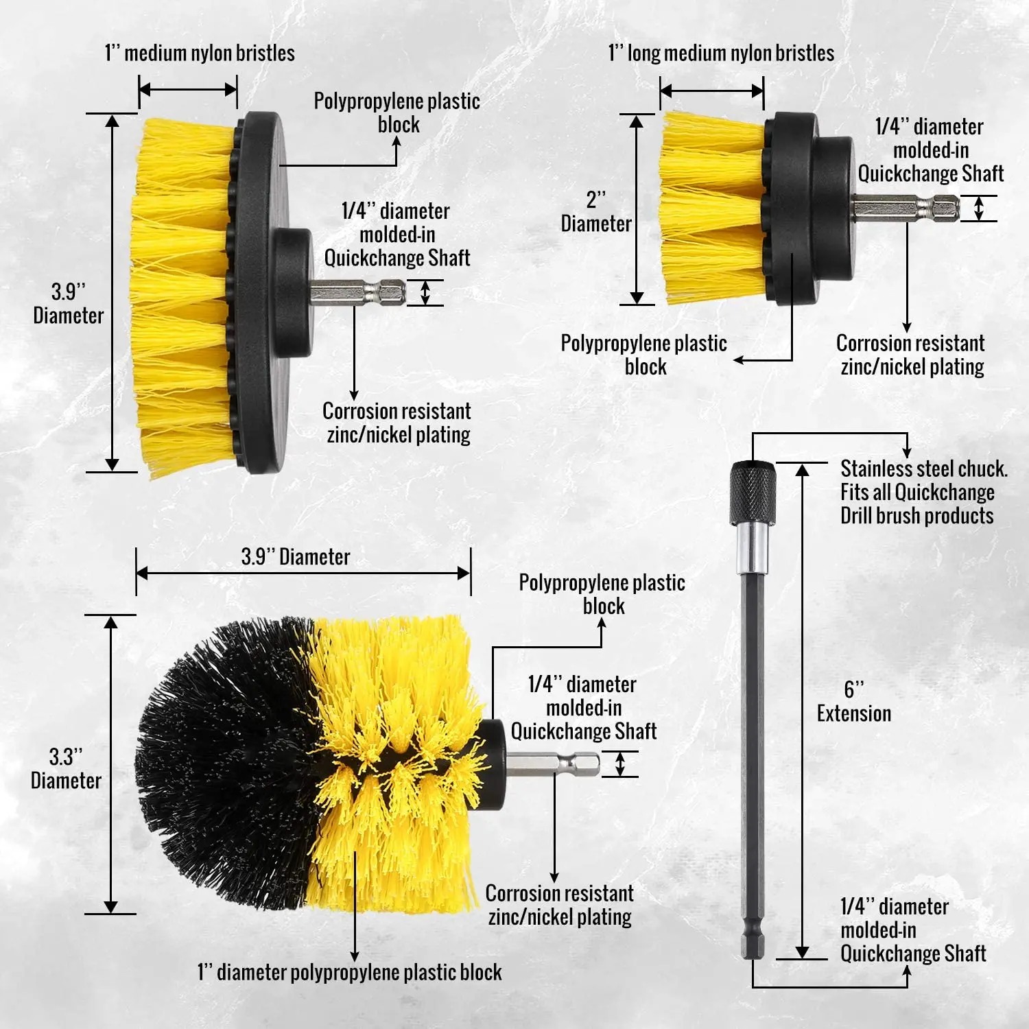 4 Pcs Drill Brush Attachment Set All Purpose Drill Brush with Extend Attachment  Power Scrubber Brush Cleaning Kit