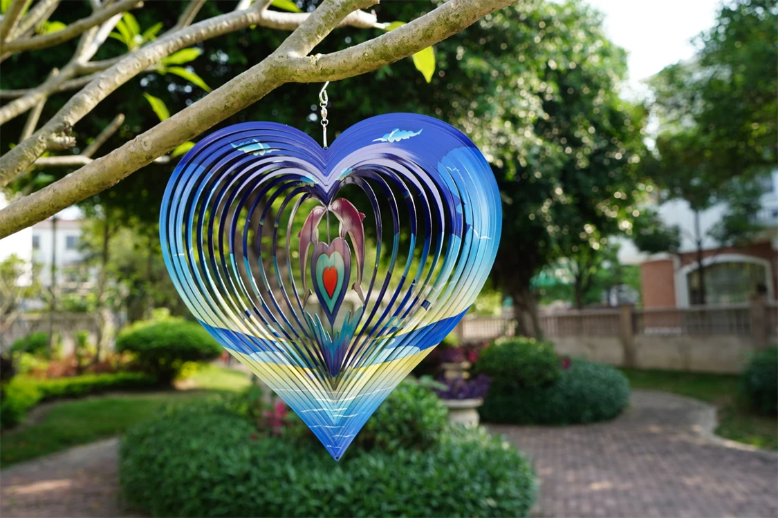 Hourpark Outdoor Hanging Garden Ornaments Laser-Cut 3D Stainless steel Metal Hanging Wind Spinner