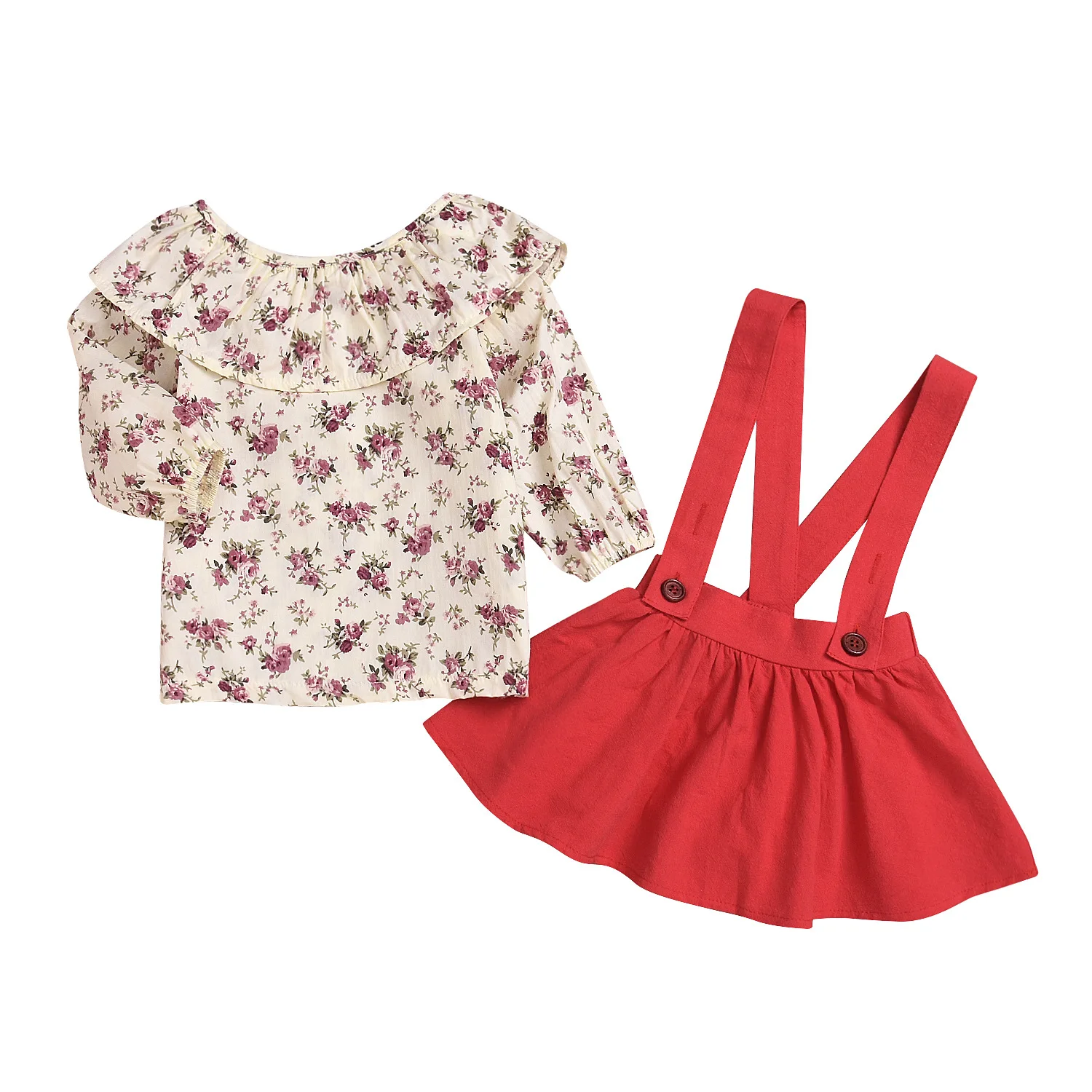 
Newborn Baby Girl Clothes Toddler Short Sleeve Outfits Ruffle Romper Top Infant Suspender Skirt 2pcs Girl Overall Dress 