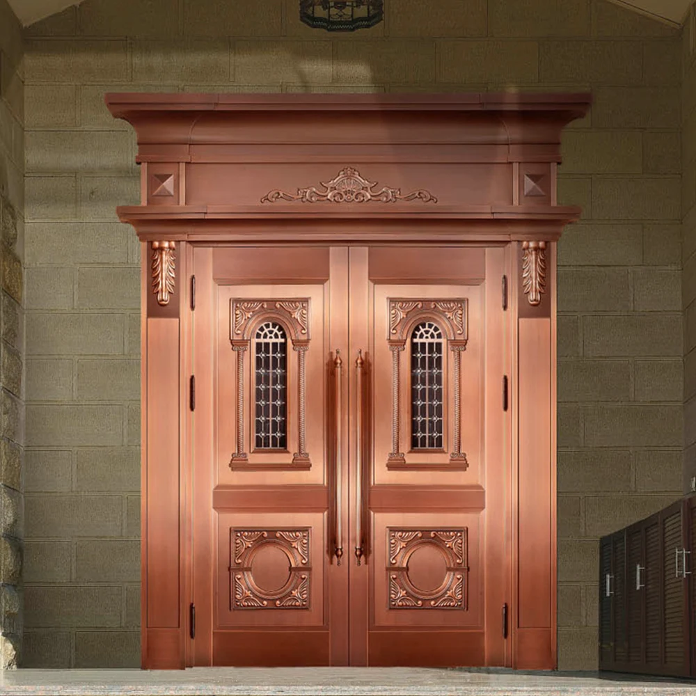 Customized luxury style outdoor front entry doors villa house exterior main entrance security metal copper door