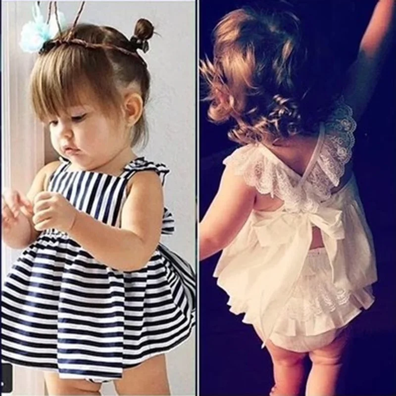 Fashion boutique fancy baptism cute outfits white striped cotton children kids girl princess newborn infant 6 month baby dress
