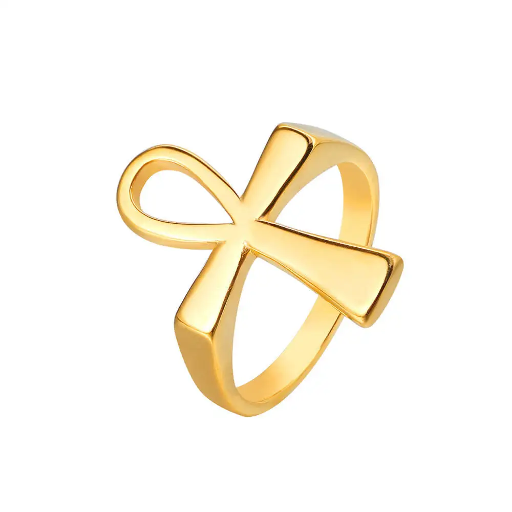 Fashion Egyptian Ankh Couple Jewelry Mood Round Rings For Men Stainless Steel Chunky Cross Ring