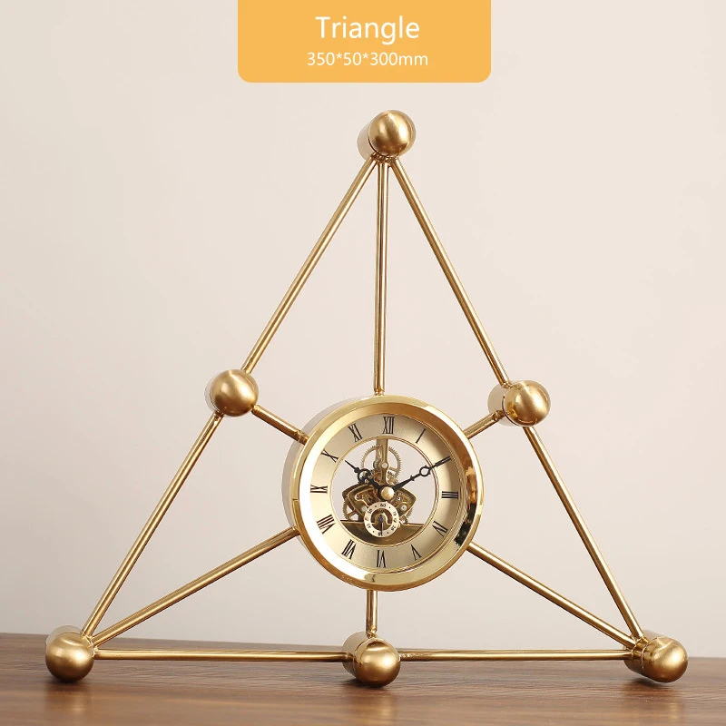 Custom Hand Made Cute Classic Triangle Shape Frame Mini Metal Clock For Home