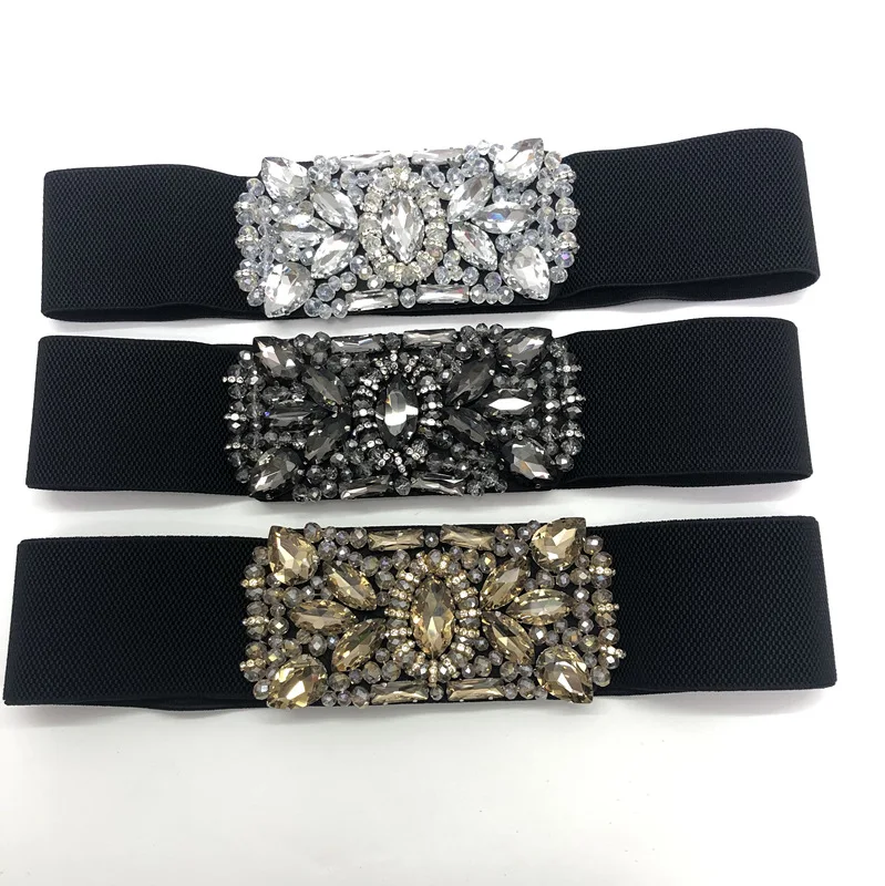 Женский пояс с кристаллами, черный эластичный пояс ручной работы для свадебного платья