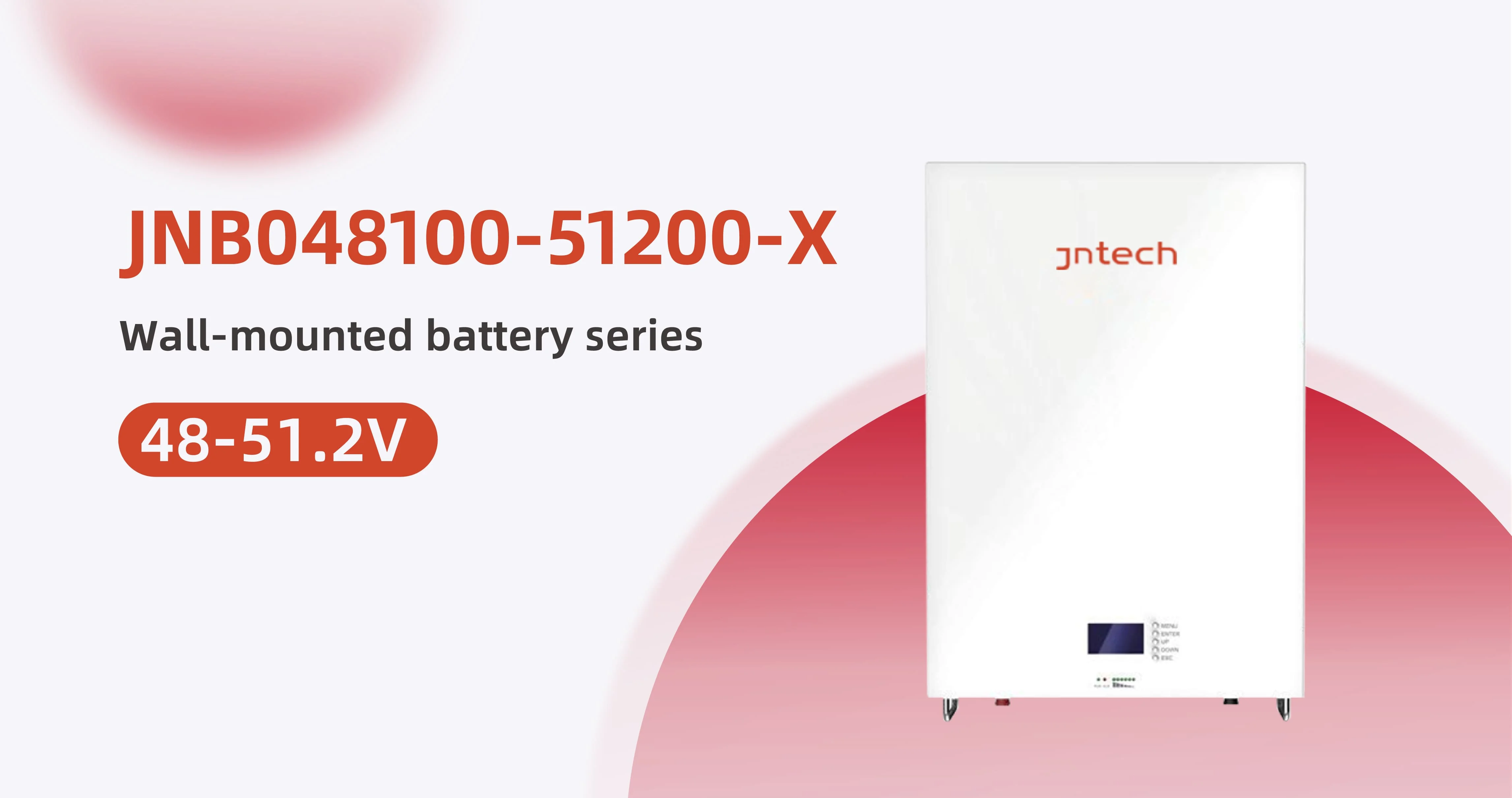 JNTech High-density 5-10kWh 48V-51.2V LiFePO4 Battery Wall-Mounted For Home and Commercial Use With BMS and Bareaker Protection