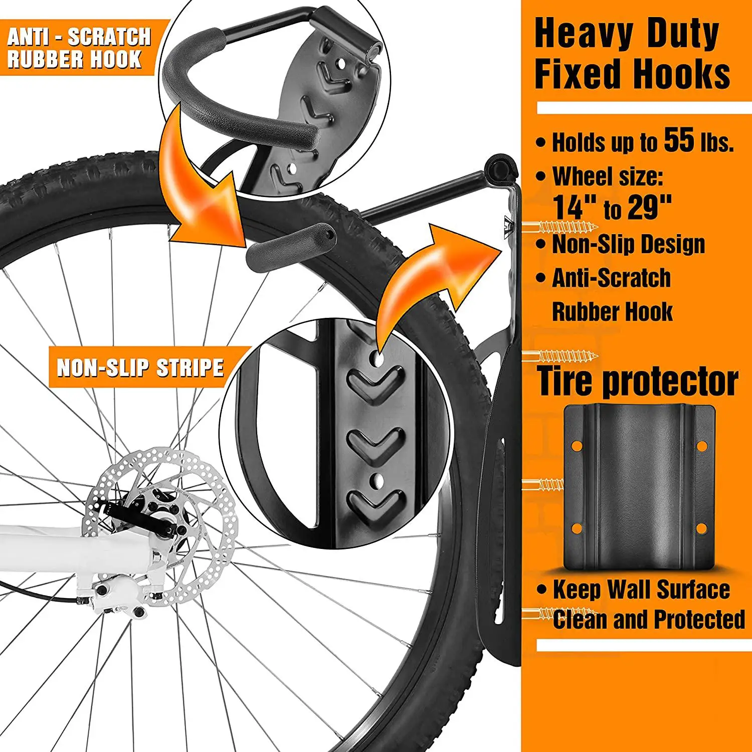 2 Sets of Bicycle Wall Hanger Hook Bike Wall Mount with Protector Hanging Garage Bike Rack Bike Display