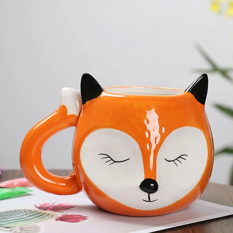 Cartoon mug fox shaped ceramic cup cute office cup breakfast milk cup personality