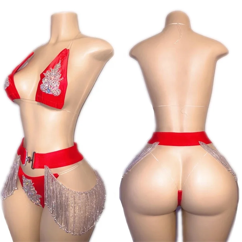 Wholesale Exotic Dancewear OEM Factory Popular Metallic Gift Show Costumes Diamond Stripper Outfit