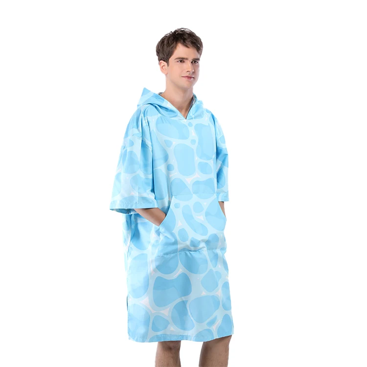 Customized wholesale digital print beach dry changing robes custom logo printing surf hooded poncho towel with pocket