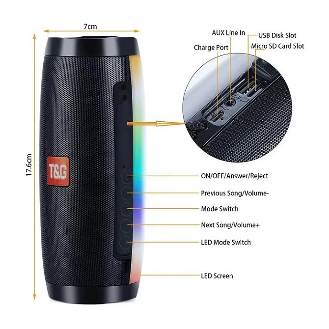 New BT Wireless active big Column Box Waterproof Portable Outdoor speaker super Bass TF FM Radio Speaker With LED Light TG157