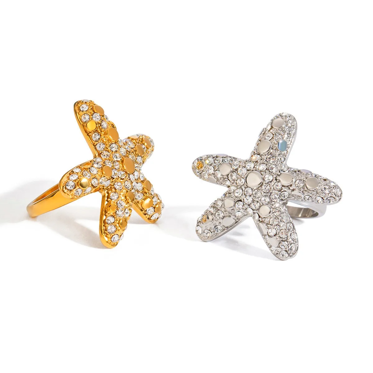 New Ocean Series Starfish Stainless Steel Ring Geometric Zircon 18k Pvd Coated Waterproof Non-fading Fashion Jewelry Ring