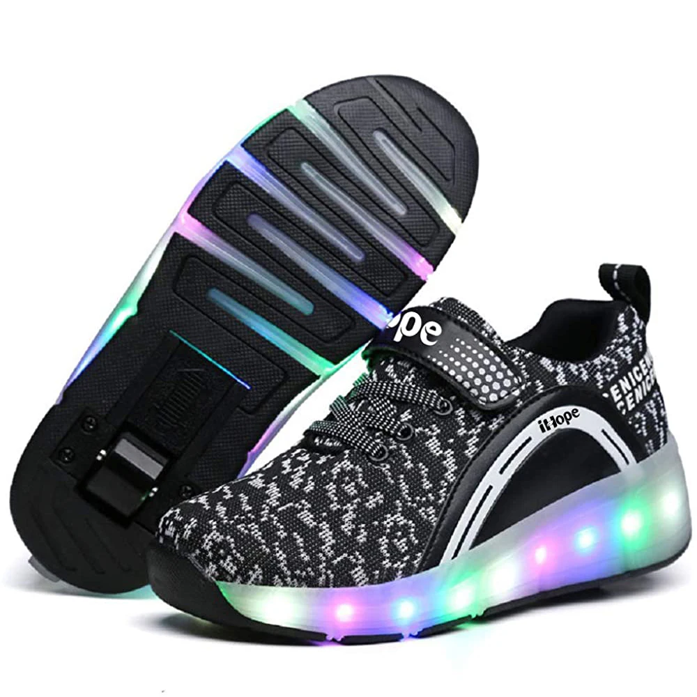 Black Size 33 Wholesale Bulk Smart Glowing Party Wear Flashing Sneaker Led Roller Skate Light Up Laces Led Shoe With Wheels
