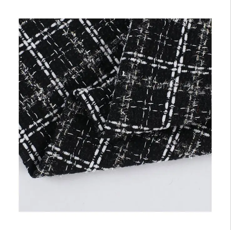 RL new polyester boucle tweed fabric woolen fragrance with glitter wire cloth double side yarn dyed fabric for coat