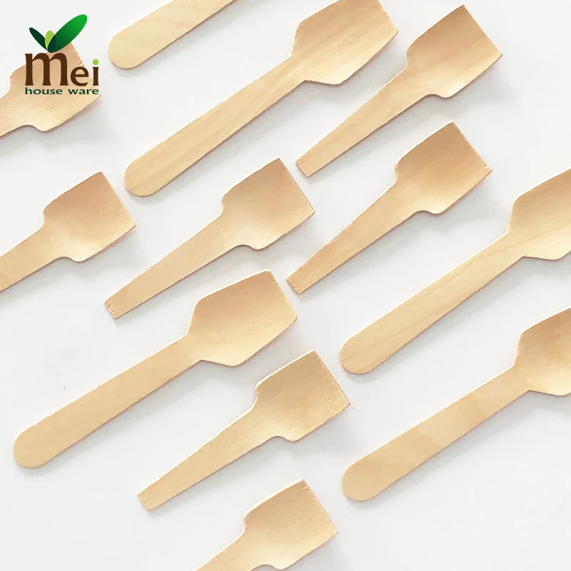 Disposable Wooden Dessert Spoons Edible Cutlery Set Mini Wooden Spoons Biodegradable Compostable Birch Wood Spoon