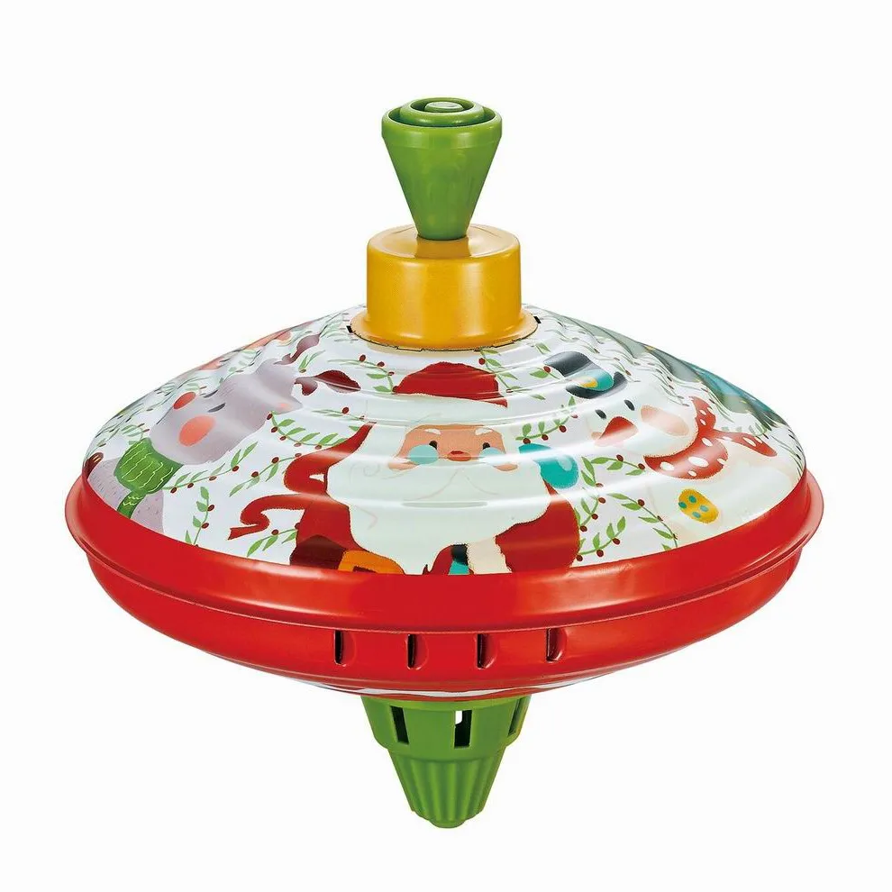 Christmas Themed Metal Material Hand-pulled Spinning Top Classic Nostalgic Hand-pressed Rotary Toy Holiday Gifts For Kids Gyro