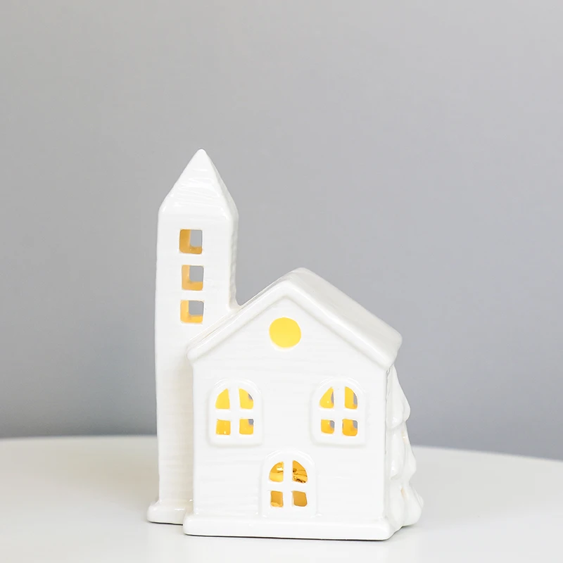 Christmas Decorative Ceramic Village houses with cutout windows for a beautiful glow led Light the perfect gift for holiday