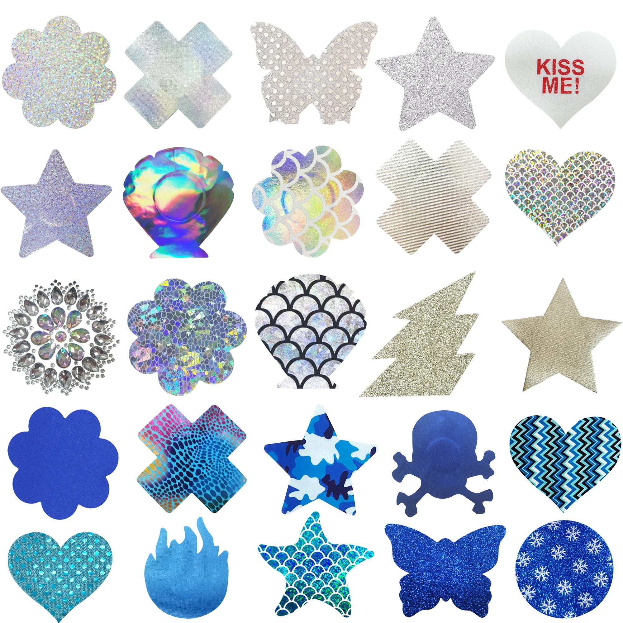 Blue Sexy Custom Printed Breast Nipple Sticker Disposable Design Silver Adhesive Pasties Cover for Women Intimates Accessories