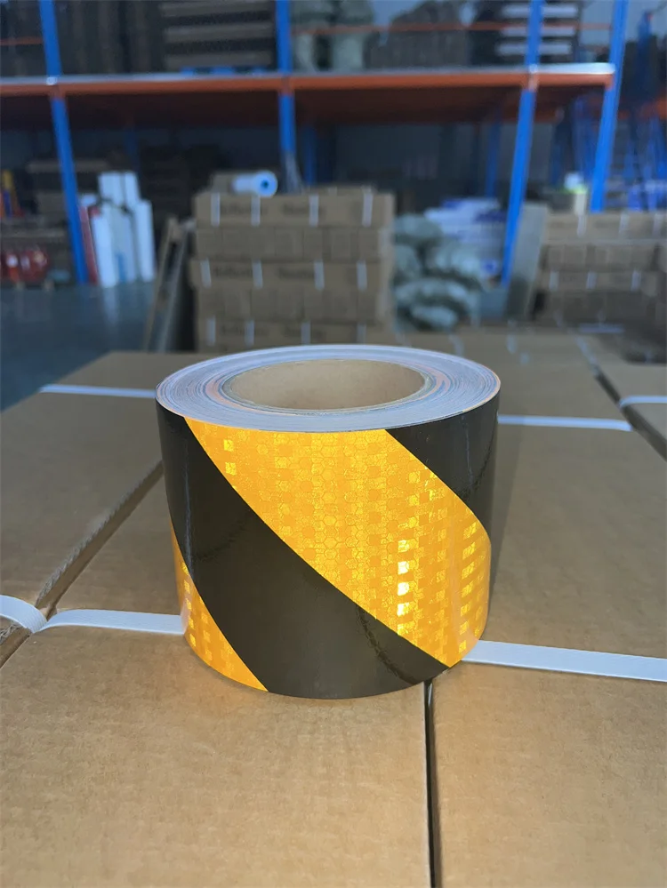Yellow White PVC Warning Reflective Adhesive Tape PVC cheap twill honeycomb reflective tape