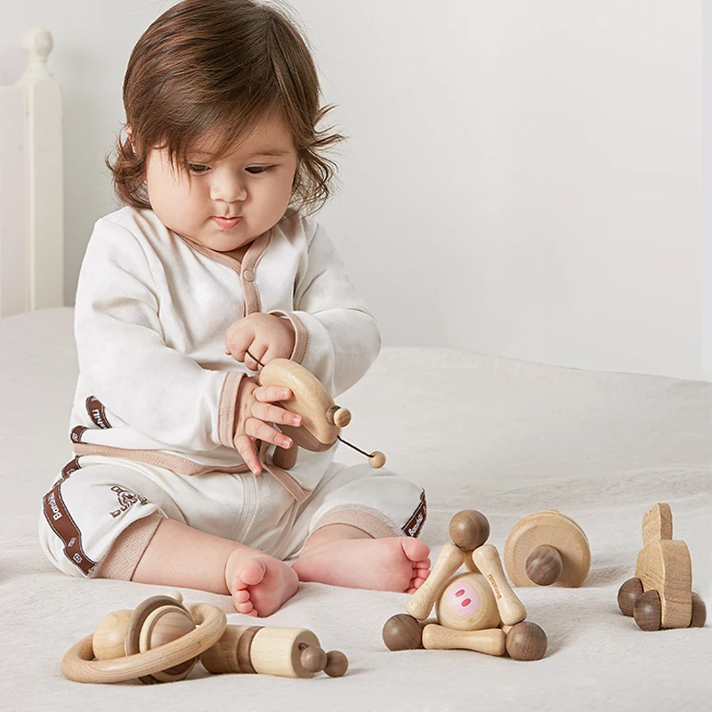 High Quality Original Wooden Kids Baby Rattle Toy Infant Toys BPA Free Baby Teether Rattling Set