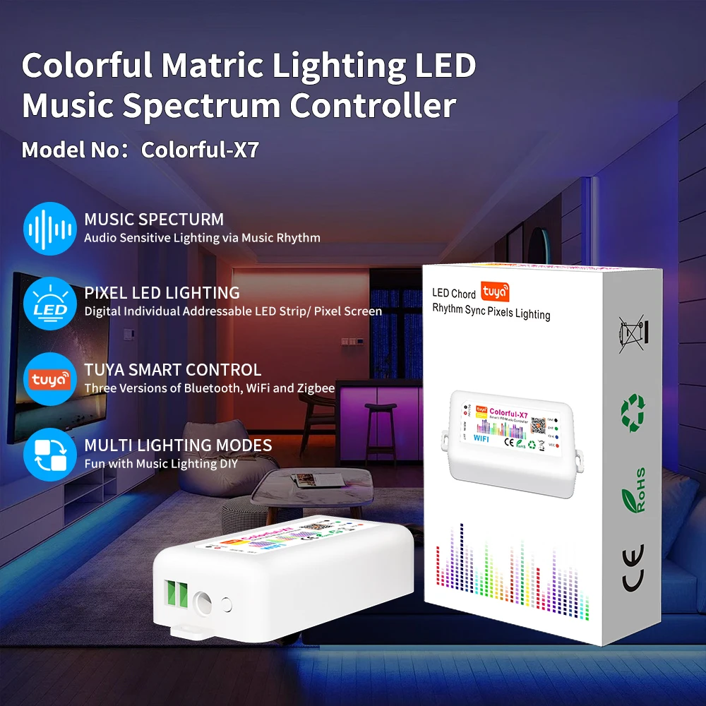 Tuya Smart WiFi Zigbee BT Colorful X7 LED Music Controller SP107E Matrix 1024 Pixels LED Panel Light Music Spectrum Controller
