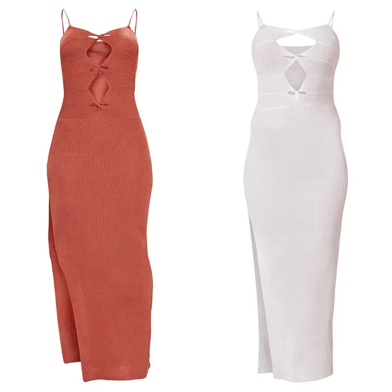 Hot Long Sleeveless Elegant Maxi Dress Women Long Dress Twist Front Knit Sweater Dresses