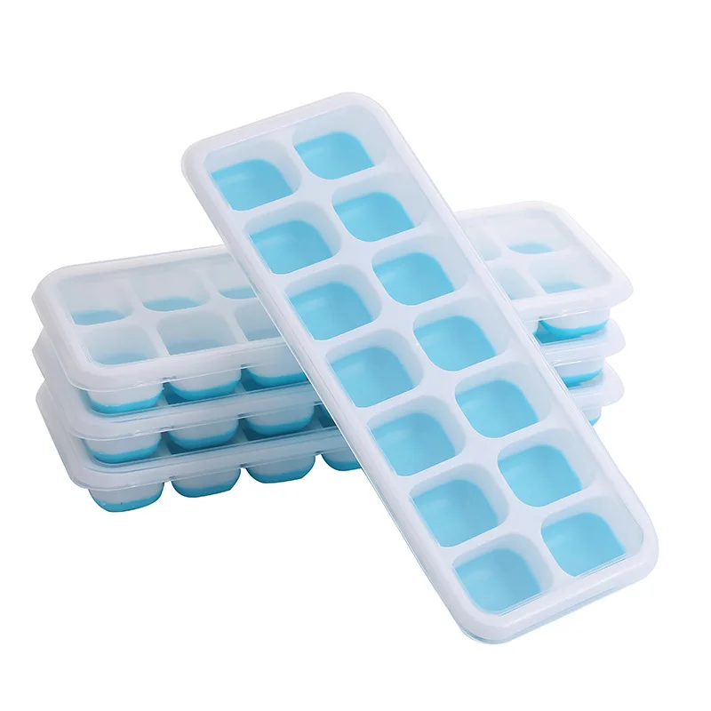 Hot Sale Food Grade Easy Release Silicone Cube Ice Cube Molds 14 Ice Tray Stackable Durable Ice Cube Tray With Lid