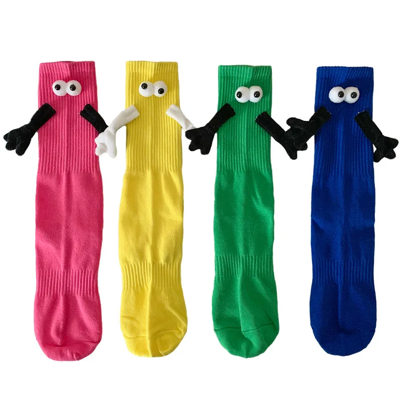 Novelty colorful Couple Holding Hands Socks Hand in Hand Funny Magnetic Suction 3D Doll Mid-tube Socks