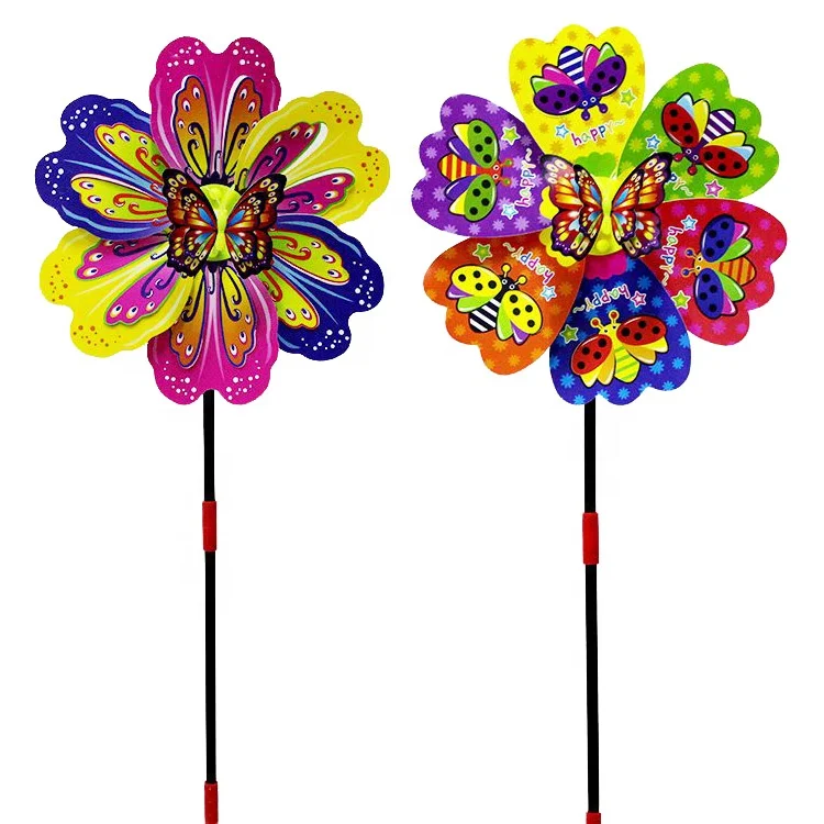 Direct Selling Three-dimensional Flower Insects Butterfly Unisex Single Opp Bag DIY Plastic Windmill Toys Outdoor Use