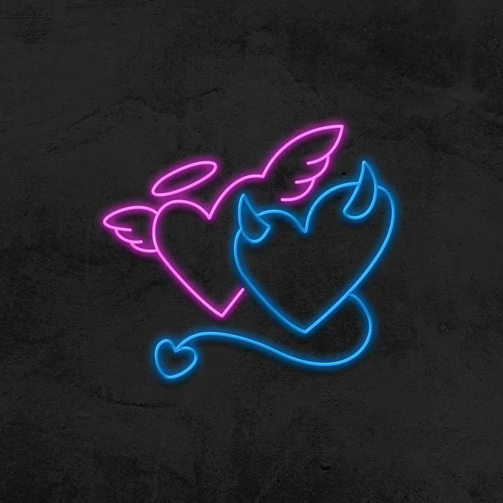 Custom Lighted Vivid Arabic Devil And Angel Heart Neon Sign For Bar neon lamp