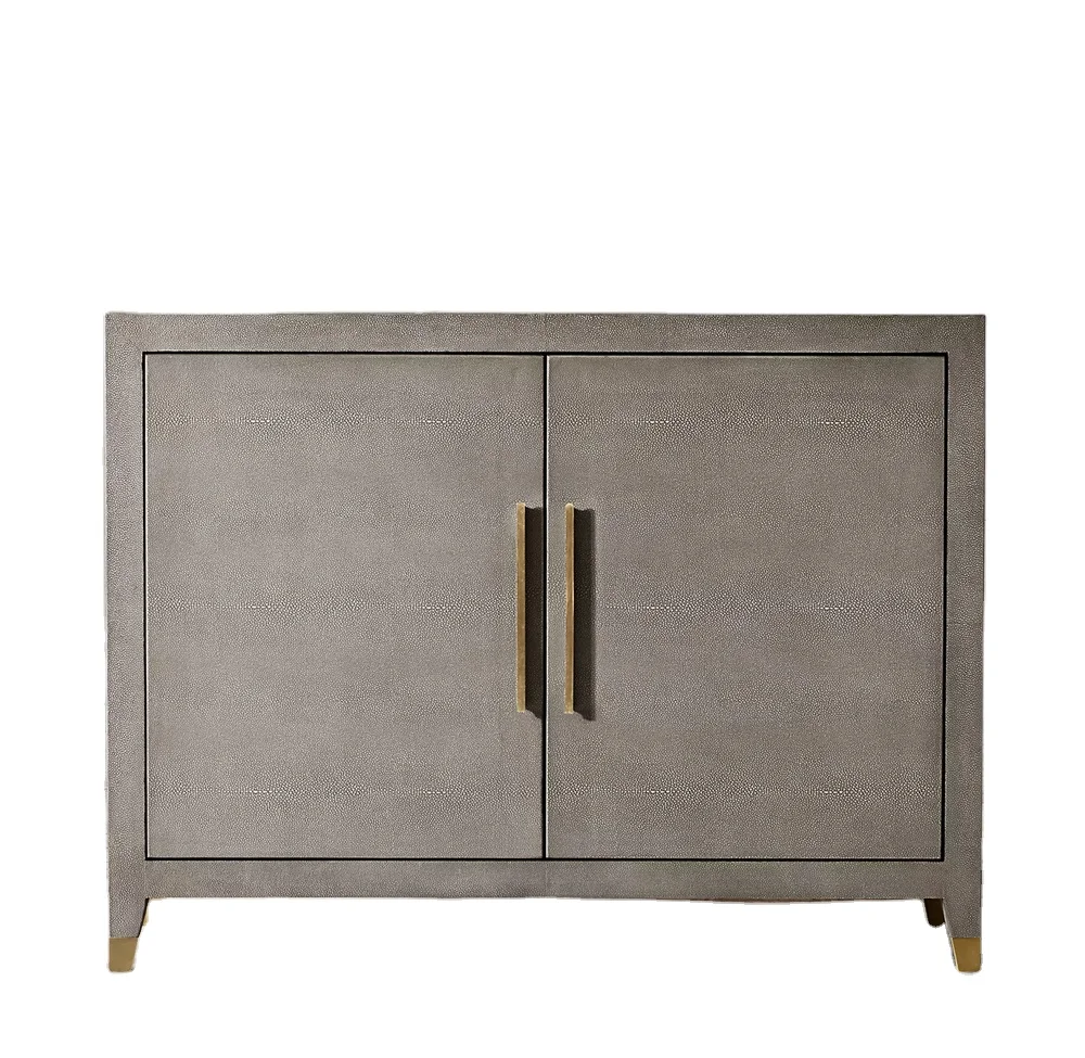 
Home furniture dining room furniture shagreen-embossed leather metal handle glass panel double-door sideboard 
