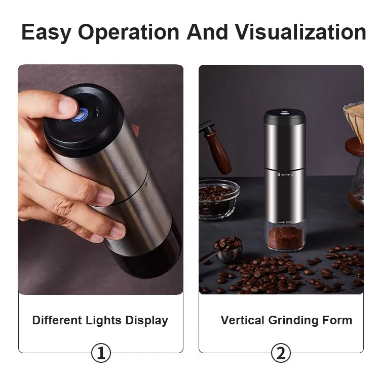 Amazon hot selling USB rechargeable stainless steel core electric coffee grinder with cable