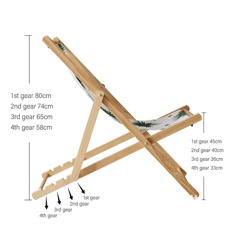 New design adjustable height wooden foldable beach chair portable beach lounger chair