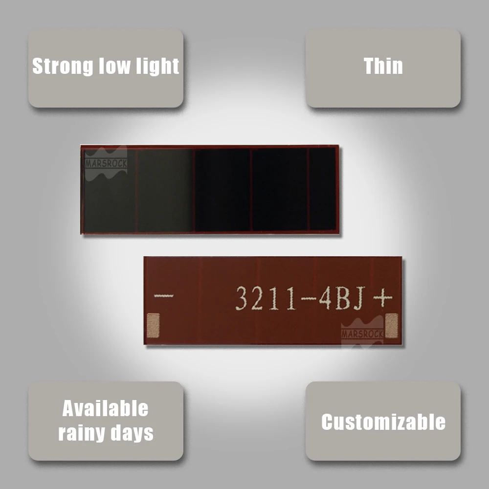 MarsRock 2V 7.9uA 32*11mm Dim Lux Amorphous Silicon Solar Cell Thin Mini Small Solar Panel Light indoor for Indoor Any Dim Light