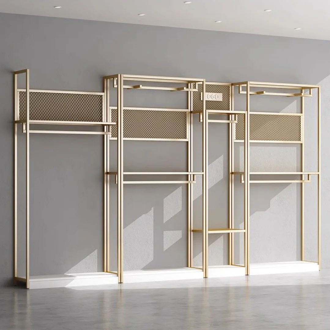 Hot Selling Golden Stainless Steel Clothes Display Rack For Luxury Shop