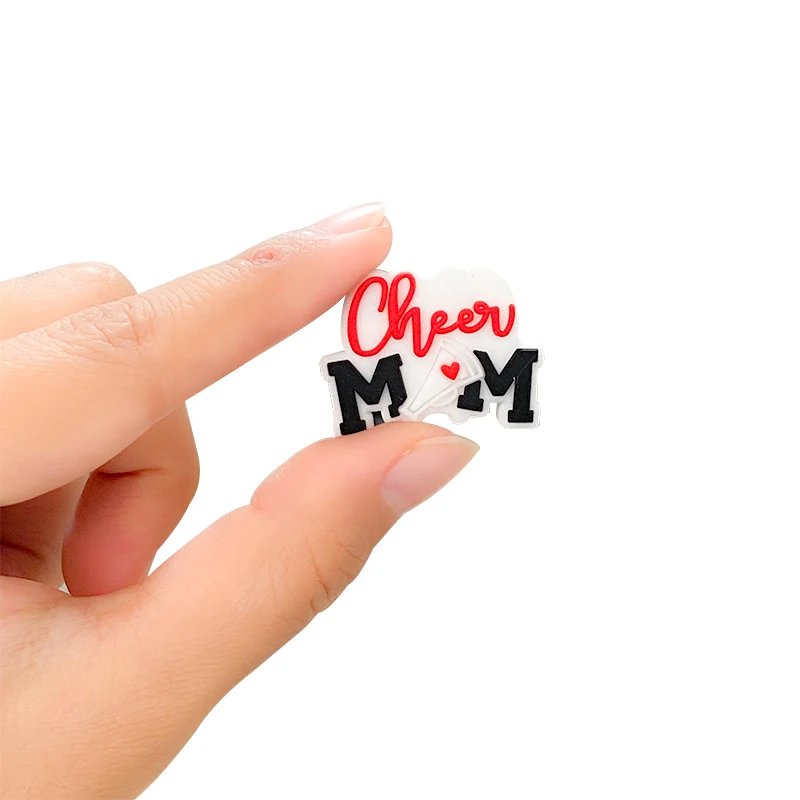 Factory Price Non-toxic Baby Chewable Teething Bead cheer mom Silicone Charms Focal Beads Beadable