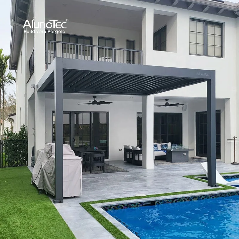 Durable Outdoor Gazebo Aluminium Pergola Waterproof Motorized with Sliding Glass Doors